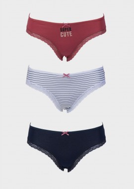 gsecret - Γυναικείο slip brief cotton διακοσμητική ελαστική δαντέλα. Συσκευασία 3pack. MULTI COLOUR